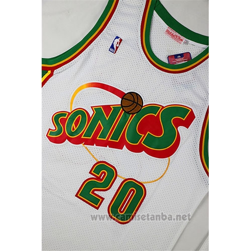 Camiseta Historic Retro Seattle SuperSonics Gary Payton #20 Blanco